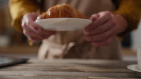 Coffee house, coffee master absorbed in the process receives an order of cof Stock Footage 247016542