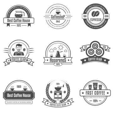 Coffee House Emblems Set 스톡 일러스트