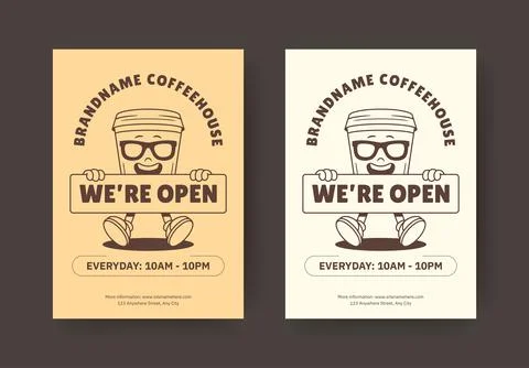 Coffee House Flyer Vector Template For Opening Announcement Stock Illustration