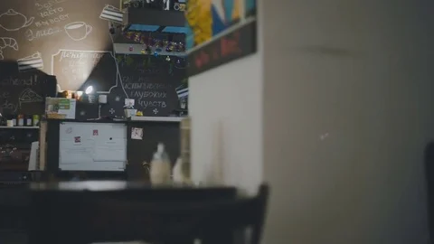 Coffee house with an interesting interior close up Stock Footage 76958289