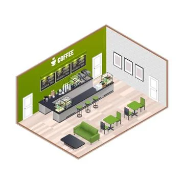 Coffee House Isometric Interior Illustrazione stock