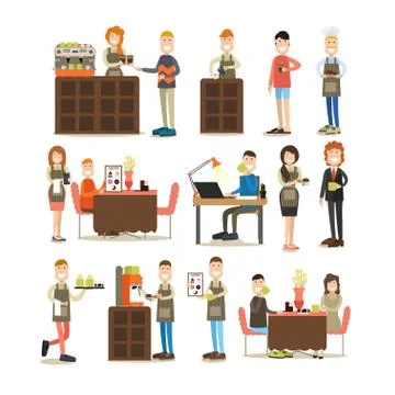 Coffee house people vector flat icon set Illustrazione stock
