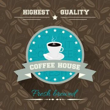 Coffee house. Vector illustration in flat design with label and background wi Stock Illustration