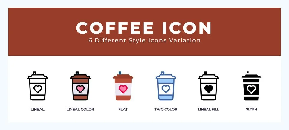 Coffee icon set with different styles. Design elements for logo. Vector ill.. Stock Illustration