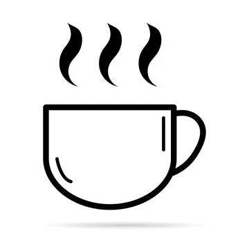 Coffee icon with shadow, breakfast drink cafe, cappuccino, hot simple isolate Stock Illustration