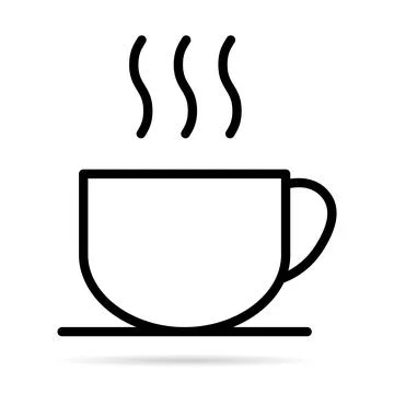 Coffee icon with shadow, breakfast drink cafe, cappuccino, hot simple isolate Stock Illustration