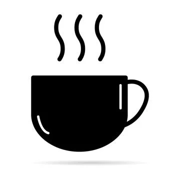 Coffee icon with shadow, breakfast drink cafe, cappuccino, hot simple isolate Stock Illustration