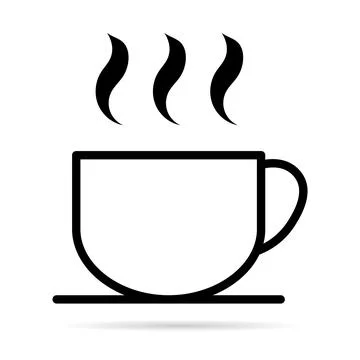 Coffee icon with shadow, breakfast drink cafe, cappuccino, hot simple isolate Stock Illustration
