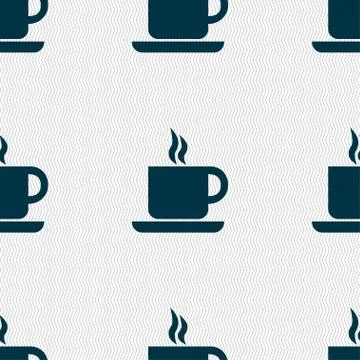 Coffee icon sign. Seamless pattern with geometric texture. Vector Stock Illustration