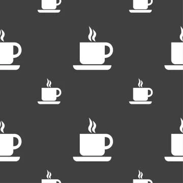 Coffee icon sign. Seamless pattern on a gray background. Vector Illustrazione stock