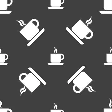 Coffee icon sign. Seamless pattern on a gray background. Vector Stock Illustration