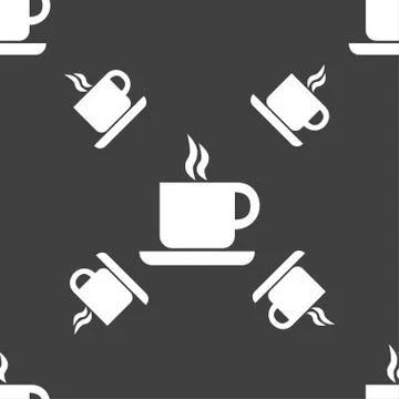 Coffee icon sign. Seamless pattern on a gray background. Vector Illustrazione stock