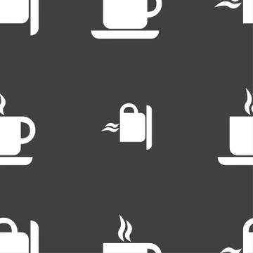 Coffee icon sign. Seamless pattern on a gray background. Vector Illustrazione stock