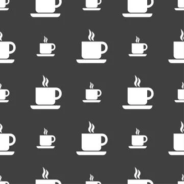 Coffee icon sign. Seamless pattern on a gray background. Vector Illustrazione stock