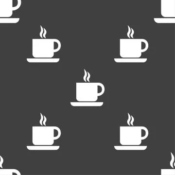 Coffee icon sign. Seamless pattern on a gray background. Vector Illustrazione stock