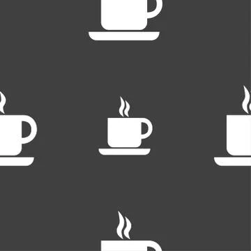 Coffee icon sign. Seamless pattern on a gray background. Vector Illustrazione stock