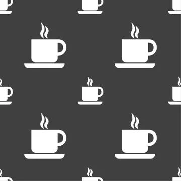 Coffee icon sign. Seamless pattern on a gray background. Vector 스톡 일러스트