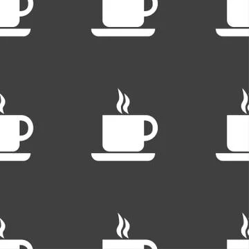 Coffee icon sign. Seamless pattern on a gray background. Vector Stock Illustration