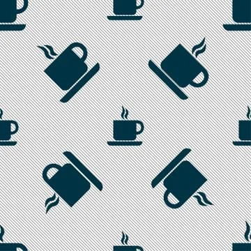 Coffee icon sign. Seamless pattern with geometric texture. Stock Illustration
