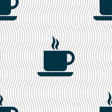 Coffee icon sign. Seamless pattern with geometric texture. Stock Illustration