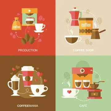 Coffee icons flat Illustrazione stock
