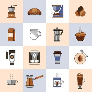 Coffee icons flat line set Illustrazione stock