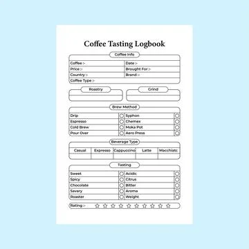 Coffee information log book KDP interior. Coffee taste and beverage type tr.. Stock Illustration