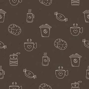 Coffee items, seamless pattern Stock Illustration