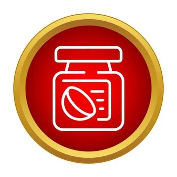 Coffee jar with bean icon in red circle 스톡 일러스트