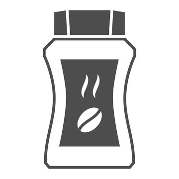 Coffee jar with roasted bean and smoke solid icon, coffee concept, instant Stock Illustration