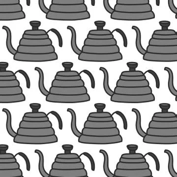 Coffee kettle seamless doodle pattern, vector color illustration Stock Illustration