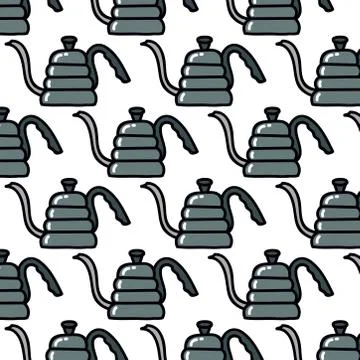Coffee kettle seamless doodle pattern, vector color illustration Stock Illustration