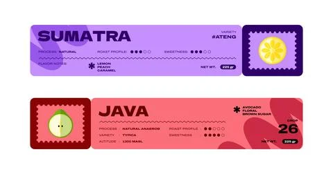 Coffee Label Design Template Set for Sumatra and Java Coffee Beans Packaging Stock Illustration