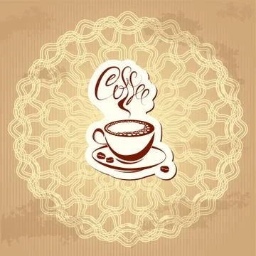 Coffee label over circle ornamental vintage background - hand drawn icon of c Stock Illustration