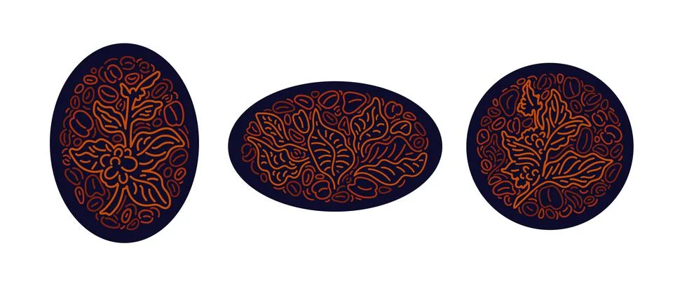 Coffee label. Vector set. Abstract leaves, beans Stock Illustration