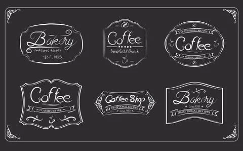 Coffee labels on dark background Stock Illustration