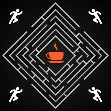 Coffee labyrinth - man run for a cup of coffee background template Stock Illustration
