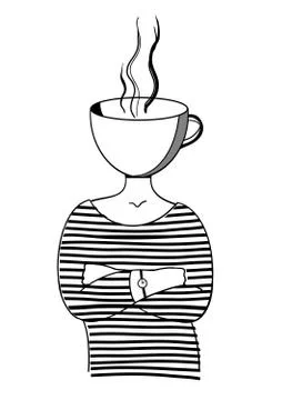 Coffee lady. illustration on the theme of cold season. Stock Illustration