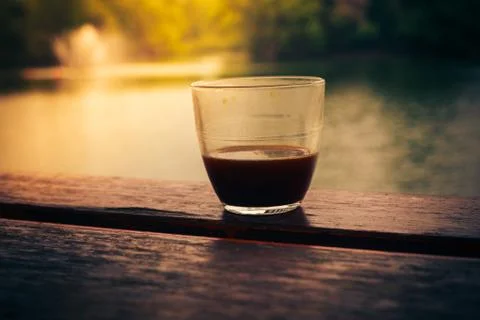 Coffee by the lake Stock Photos