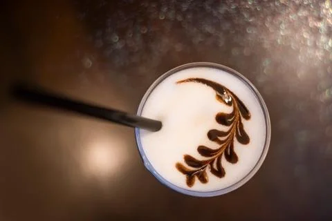 Coffee latte with a leaf pattern Stock Photos