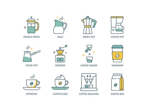 Coffee lien icons Stock Illustration