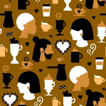 Coffee Lifestyle Flat Seamless Pattern Modern Cafe Culture Brown Beige Colors Stock Illustration