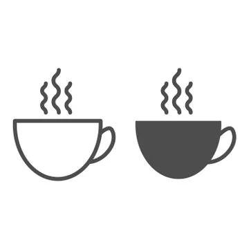 Coffee line and solid icon. Hot drink in a cup with steam illustration isolated Stock Illustration