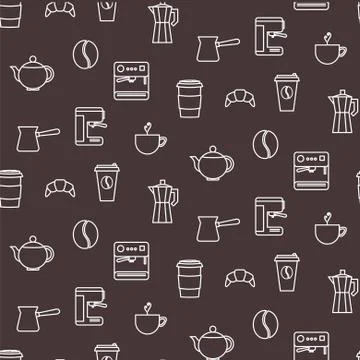 Coffee line icons seamless vector pattern 스톡 일러스트