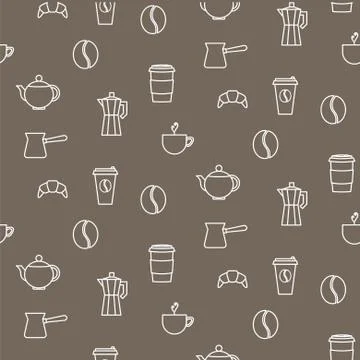 Coffee line icons seamless vector pattern イラスト素材