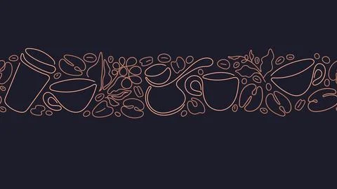 Coffee linear print. Abstract cup, beans. Vector Stock Illustration