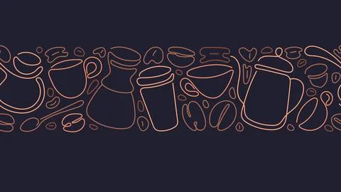 Coffee linear seamless print Abstract cup Espresso Stock Illustration