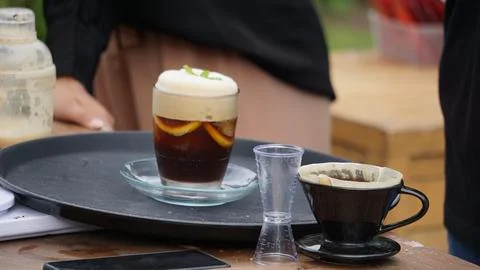 Coffee with liquid on the table Stock Photos