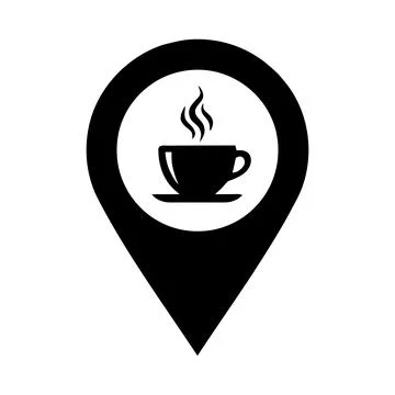Coffee Location Pin Icon Vector | Cafe Map Marker Navigation Symbol Stock Illustration