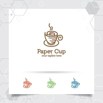 Coffee logo cup and mug vector design with concept of vintage retro color. Stock Illustration